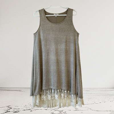 Umgee Tank Dress Women's Medium Taupe Beige /Nude Floral Lace Trim | eBay