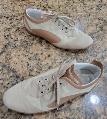 TOD'S Beige Suede Brown Leather Womens Athletic Lace Up Comfort Shoes 6 7 S8732