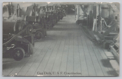 Postcard USF Constitution Gun Deck with Cannons Ship