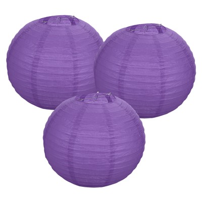3Pcs Decorative Hanging Round Paper Lanterns 40cm/16'', Dark Purple