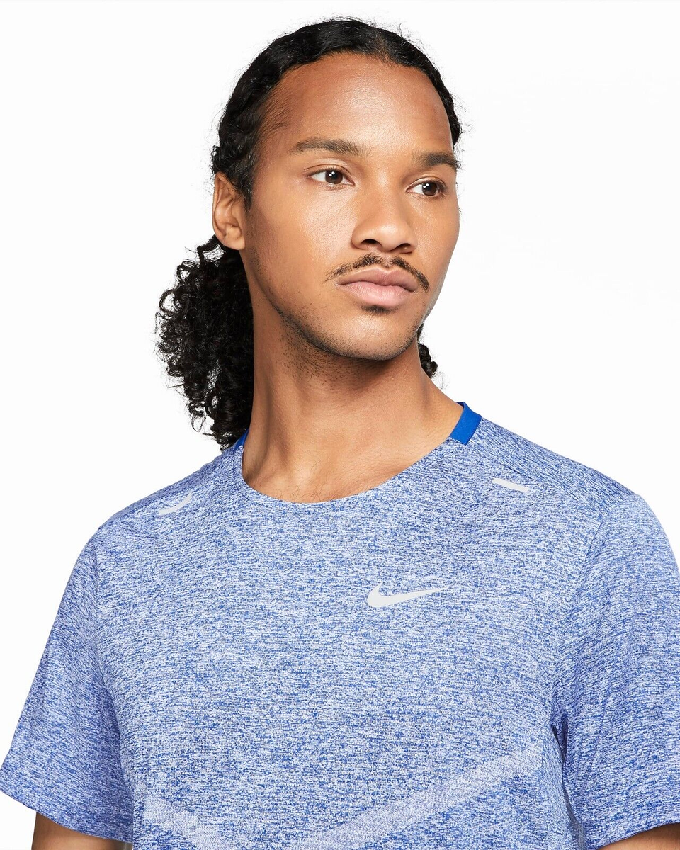 Nike Mens Dri-Fit Rise 365 Running Top in Blue/Silver, Size