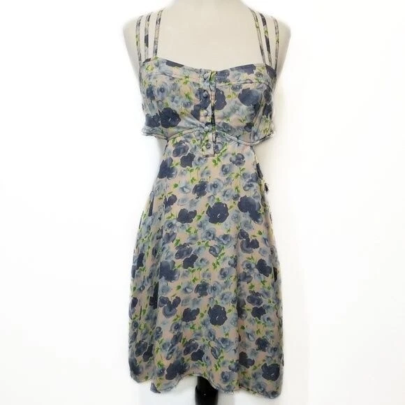 Floral print strappy full skater dress cheap