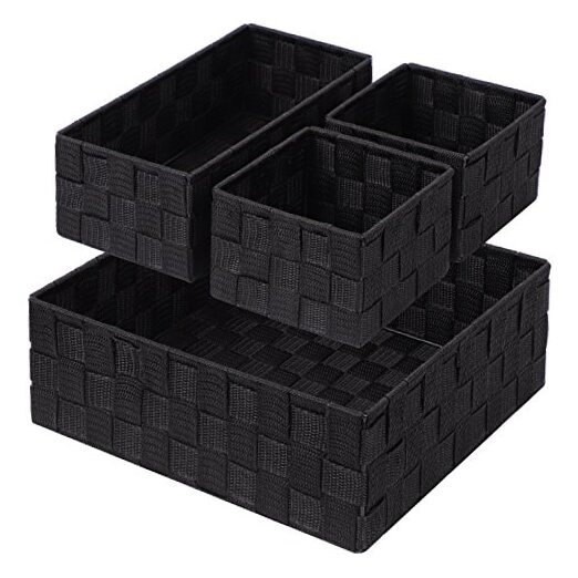 Woven Storage Baskets Cube Organizer Bin in Black  -image