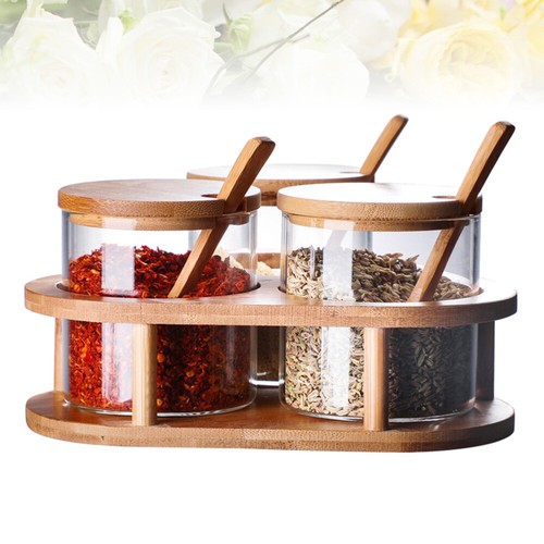 Spice Jars Seasoning Container Glass Set Kitchen Gadgets with Spoon