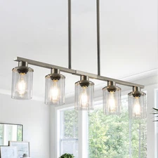 5 Light Farmhouse LED Silver Chandelier Ceiling Pendant With Glass Shade Fixture