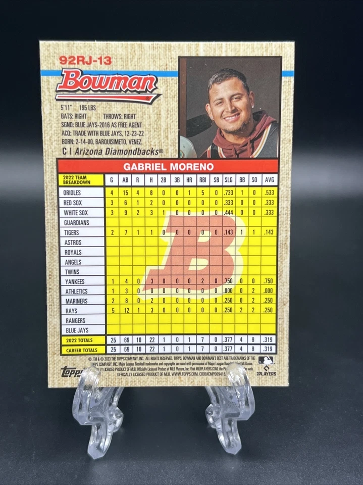 2023 Bowman’s Best Gabriel Moreno Rookie 1992 Bowman By Randy Johnson #92RJ-13 - Image 2 of 2