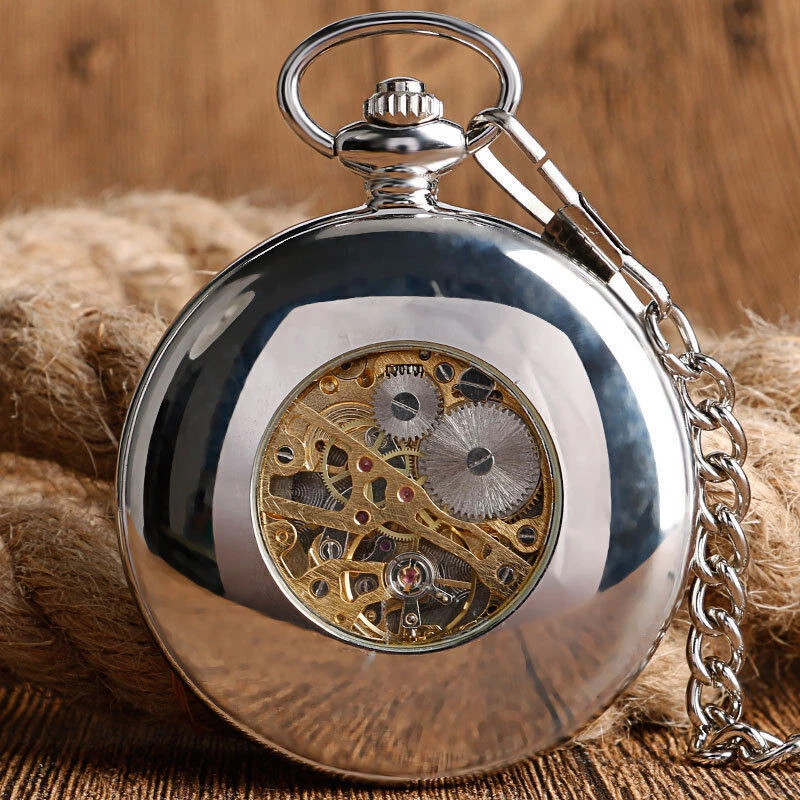 Luxury Silver Deer Elk Cover Skeleton Hand Winding Mechanical Mens Pocket Watch - Image 2 of 4