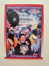 MARIO LEMIEUX with Stanley Cup 1991-92 SCORE Canadian Hockey Card #315
