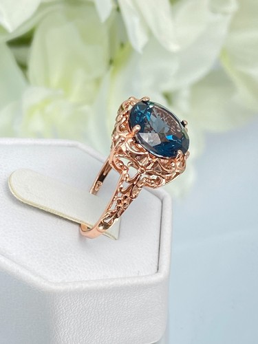 Natural London Blue Ring, 6ct Rose Gold Sterling Silver Ring (Custom-Made)* D103 - Picture 6 of 12