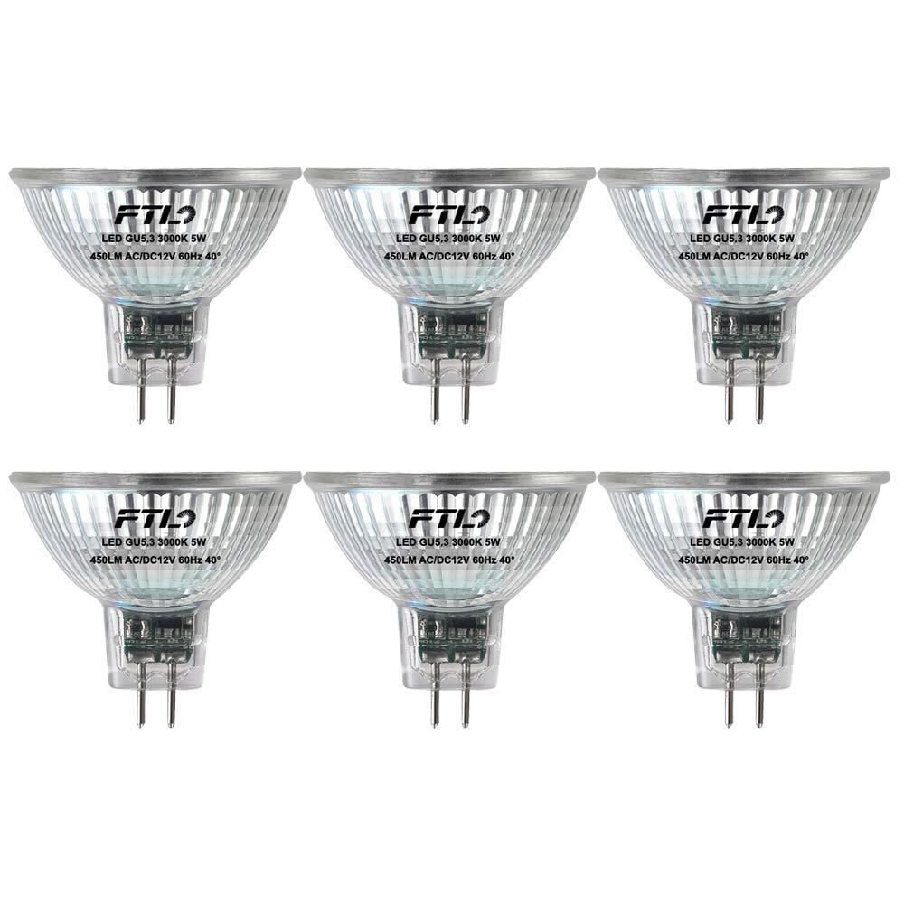 MR16 LED Light Bulbs 3000K Warm White AC/DC 12V Non Dimmable Glass Cover 5W 5...