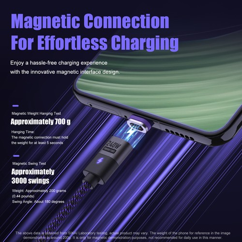 Magnetic USB C fast charging cable Data PD 240W 40Gbps for iPhone Huawei Samsung - Picture 4 of 17