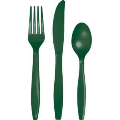 Hunter Green Heavy Duty Plastic Cutlery Assort. 24 Pack Tableware Supplies