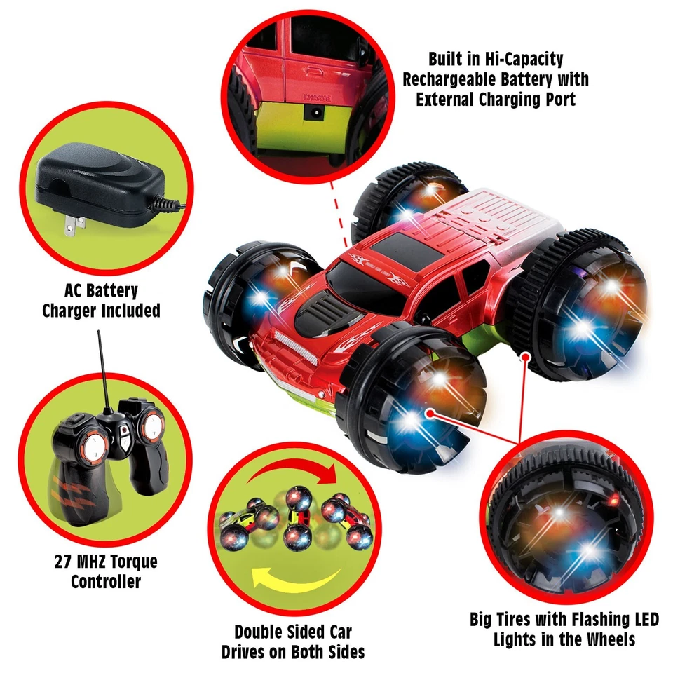 KidiRace Double Sided Remote Control RC Stunt Car - Red - Image 2 of 4