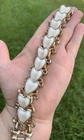 Vintage Barclay White Molded Milk Glass Heart Gold Bracelet MCM 7"