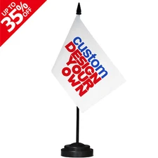 Anley Custom Desk Flag Set - Miniature Desktop Flag with 12" Solid Pole