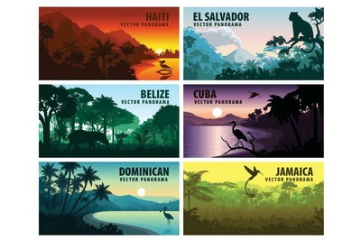 Countries of Caribbean and Central America Panoramic Photo Poster 36x24