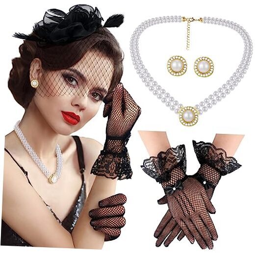 Fascinator Hats for Women Tea Party Hats and Gloves Set Black Elegant