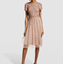 440 Aidan Mattox Women's Pink Beaded Short-Sleeve A-Line Dress Size 2