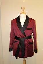 Mens Smoking Jacket- Burgundy / Black Satin -Fully Lined