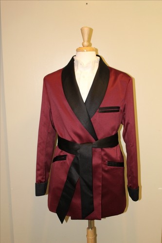 Mens Smoking Jacket- Burgundy / Black  Satin -Fully Lined   - $64.99