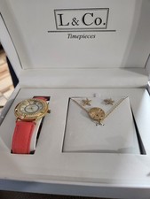 L & Co Timepieces Watch Necklace and Earring Jewelry Set