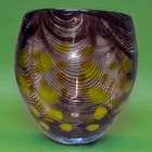 Vtg Murano 7" Heavy Hand Blown Thick Art Glass Vase Italy Brown Swirl Color Dots