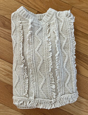 ZARA GIRL'S SWEATER Beige CROCHET CABLE KNIT Fringes CROP BLEND Fabric Sz 8-9