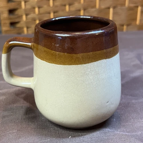 Vintage Brown Drip Glaze Stoneware Mug Rustic Pottery Coffee Cup Unmarked USA