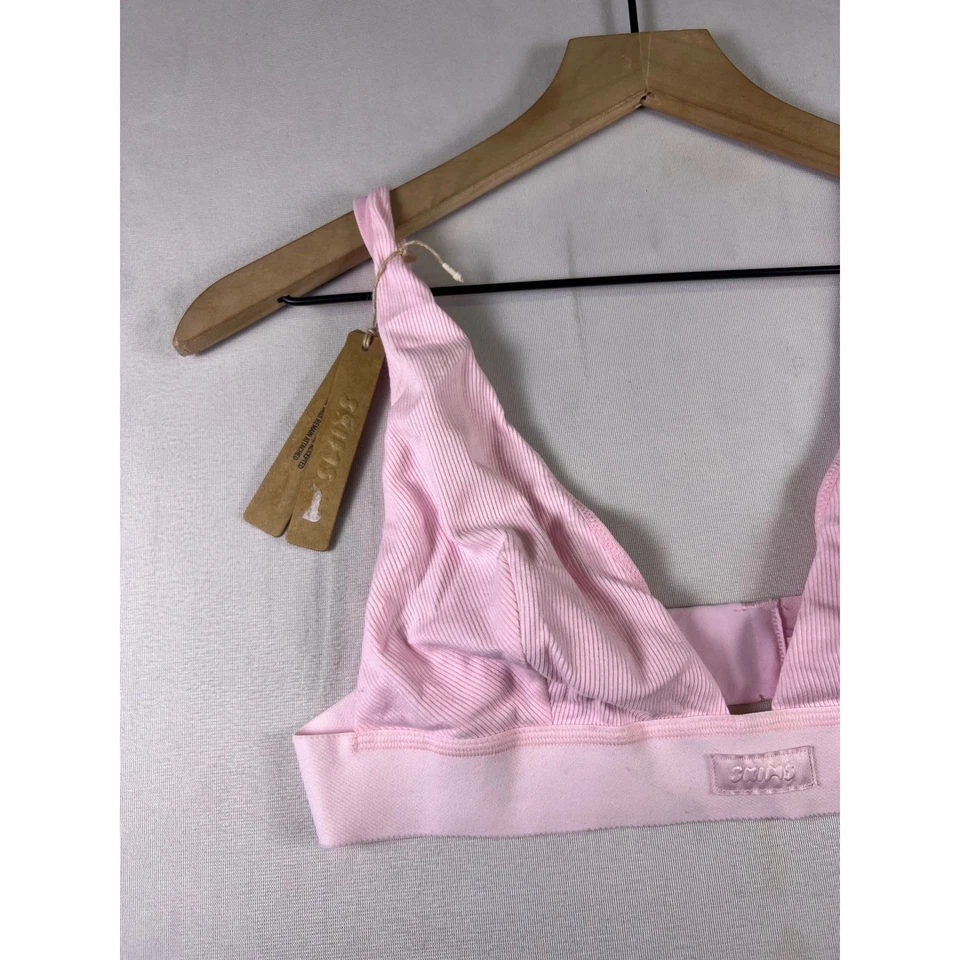 SKIMS Cotton Rib Plunge Bralette Cherry Blossom Pink Style Size XL - Image 3 of 4