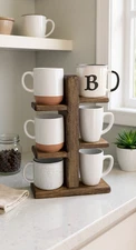 Cup Holder Stand / Wooden Mug Stand / Display Shelf / Tiered Cup Holder / Coffee