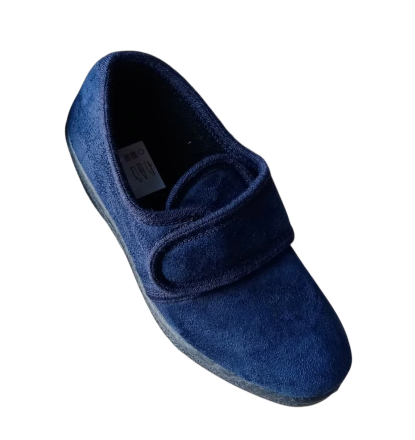 Chaussons Petites Chaussures Femme De Chambre Hiver Bleu À Fermeture Scratch - Photo 1/4