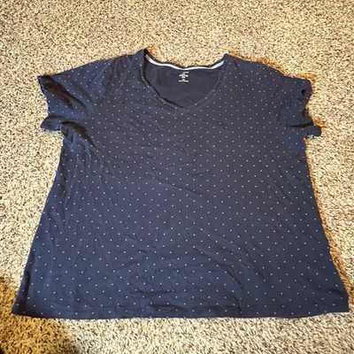 Croft & Barrow The Classic Tee Women 1X Navy Blue Polka Dot Short Sleeve T-Shirt