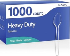 SACATR 1000 Count Clear Plastic Spoons Bulk - Plastic Silverware Spoons Heavy Du