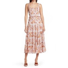 ASTR The Label Rust Blue Floral Smocked Tiered Midi Dress Size Medium