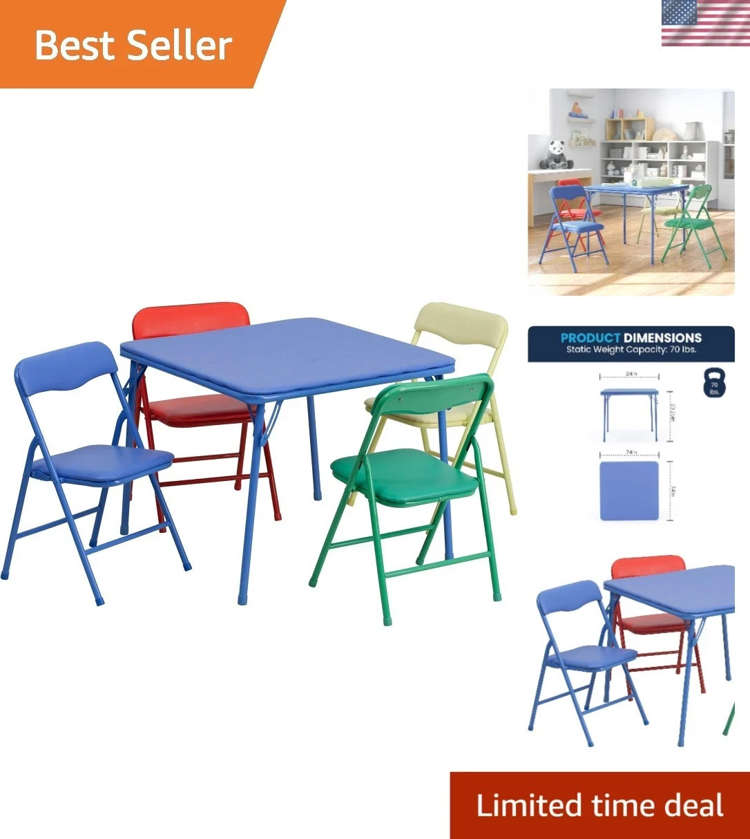 Kids Folding Table and Chairs Set Children's Activity Play Classroom Furniture