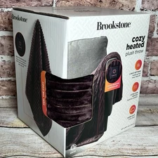 Brookstone Cozy Heated Plush Throw Blanket Ribbed Purple Raisin 50"x 60" NEW