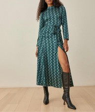 Women Reformation Silk Stand Colalr Contrasting A-line Midi Dress Size US 0