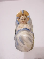 VINTAGE BABY JESUS IN MANGER NATIVITY FIGURE PORCELAIN ? HAND PAINTED FIGURINE