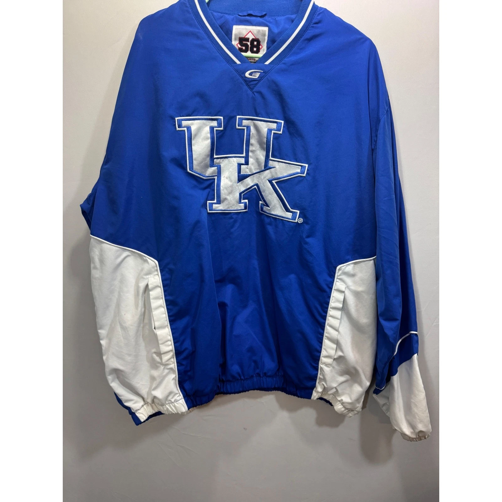 58 Sports Kentucky Wildcats Windbreaker Pullover Blue White XXL Embroidered UK