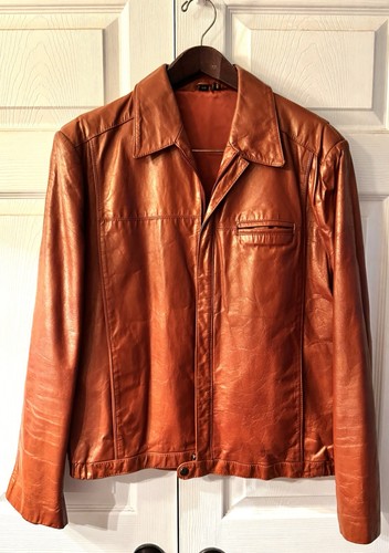 Vintage Fantastic International Fashions Brown Leather Jacket Men’s Size 44 Zip