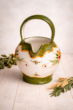 Vintage Italian Deruta Majolica Pitcher – Signed Santucci – Hand Painted Floral