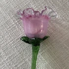 VTG Pink Bud Rose Hand Blown Murano-Style Art Glass Long Green Stem Tulip Flower