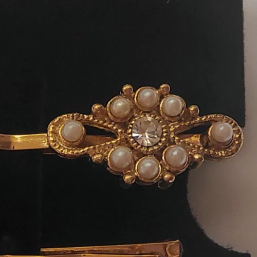 Juego de horquillas de perlas de imitación y diamantes de imitación tono dorado joyería para el cabello 1928 de colección Foto 3 de 4