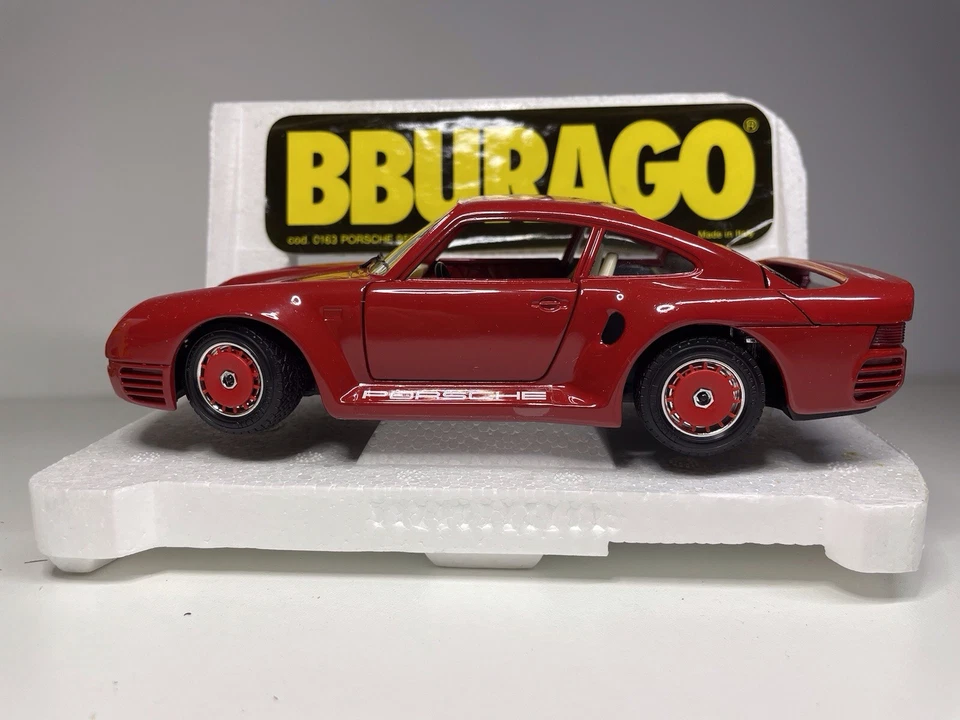 Coche modelo fundido a presión Bburago 0163 Porsche 959 1:24 en rojo - en caja excelente estado Foto 3 de 4