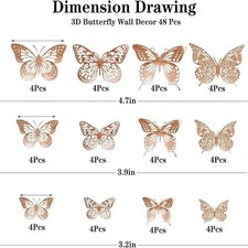 Butterfly Wall Decor Birthday Party Decorations Removable Stickers (Rose Gold)