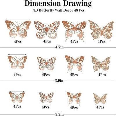3D Butterfly Wall Decor Stickers   Removable Butterfly Decorations for Birthday