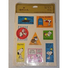1 SEALED Pack Vintage Hallmark Peanuts Snoopy  Woodstock Stickers 4 Sheets