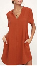 Lulus Siesta Rust Orange Short Sleeve Shift Dress Size Small