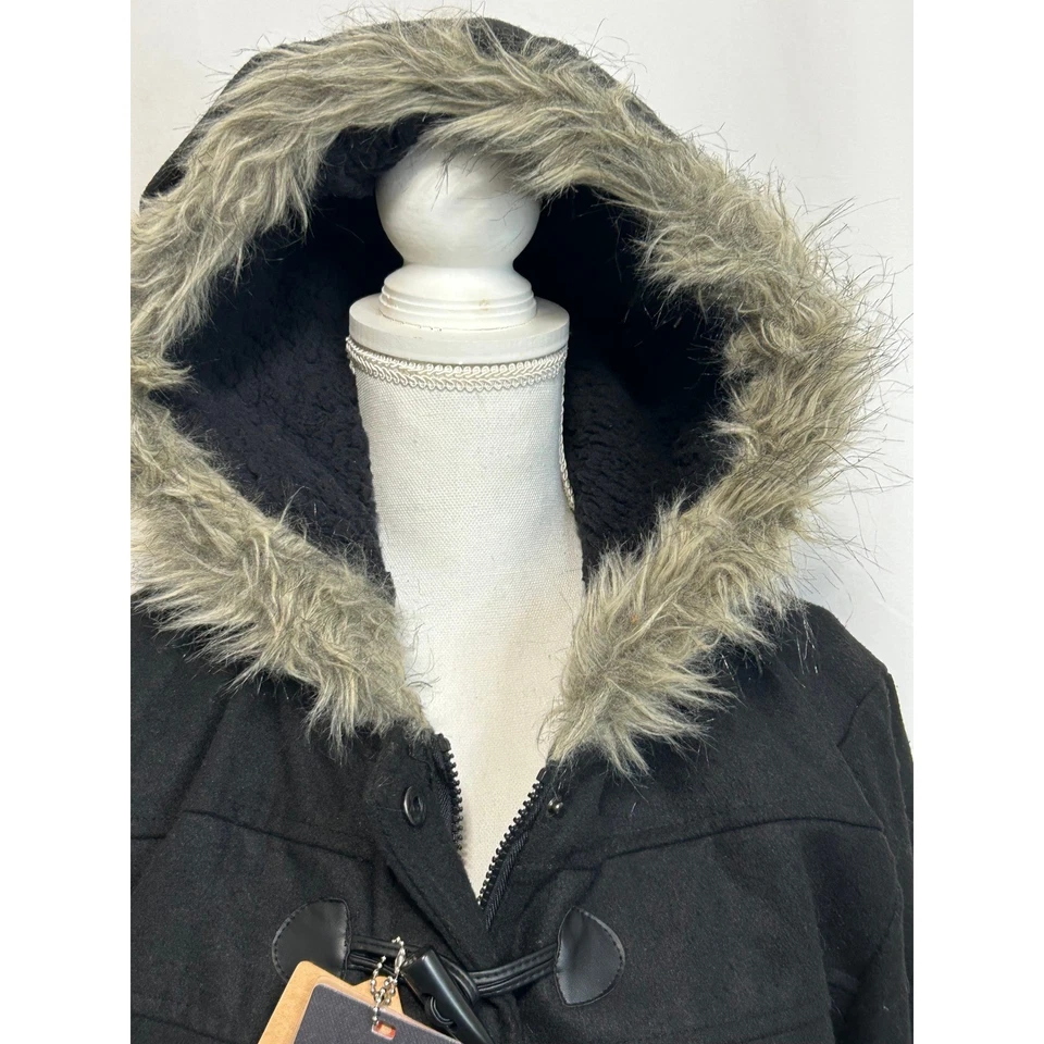 Abrigo Yoki Negro Mezcla Lana Palanca Piel Sintética Chaqueta con Capucha 1XL Para Mujer Foto 3 de 4