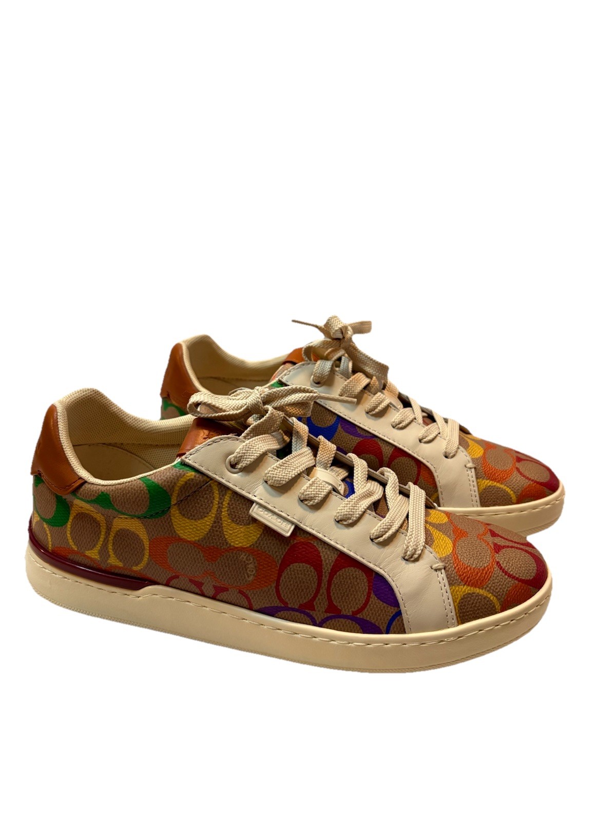 COACH  Signature Sneaker In Rainbow Coated Canvas Low Top Size 9B  EUC